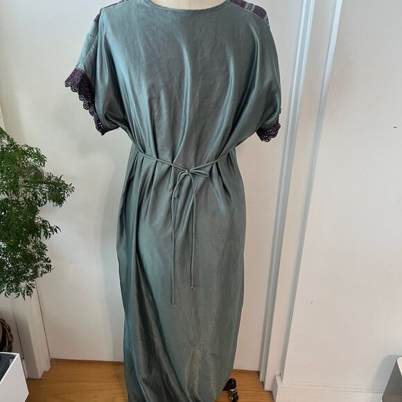Stunning Vintage CHRISTIAN DIOR MISS DIOR Sage Green/Plum Sateen & Lace Nightgow - Picture 2 of 9